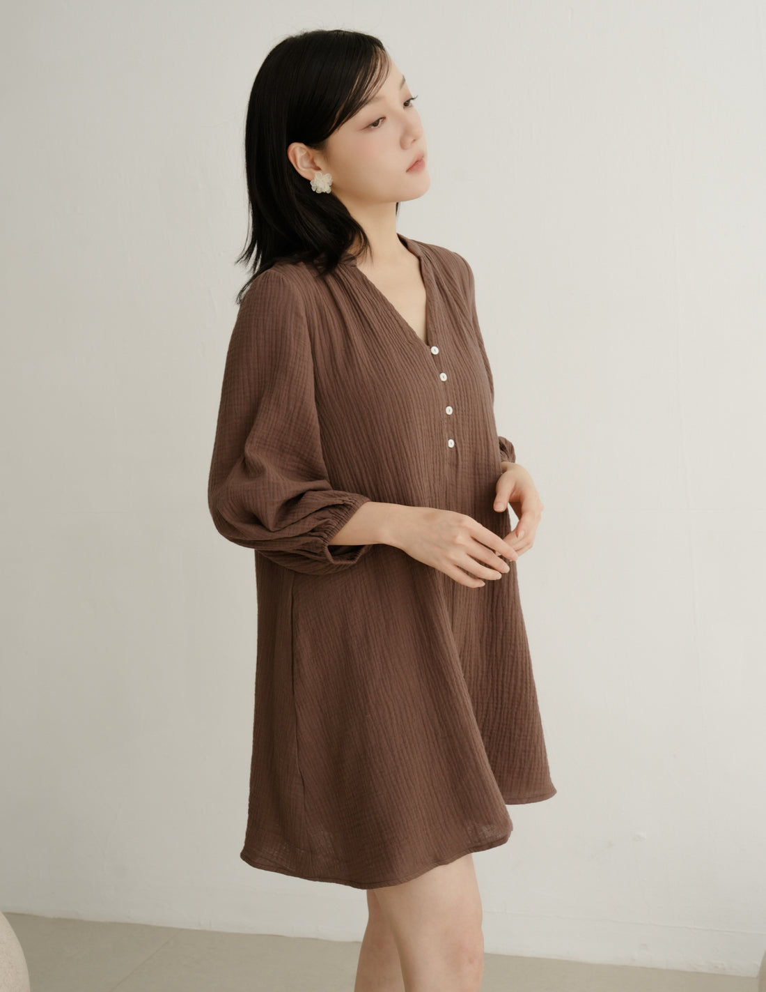 Lillie Muslin Mini Dress in Brown