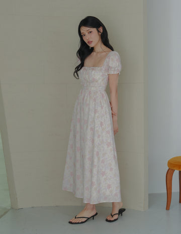 Jasmine Padded Maxi Dress in Blush Floral