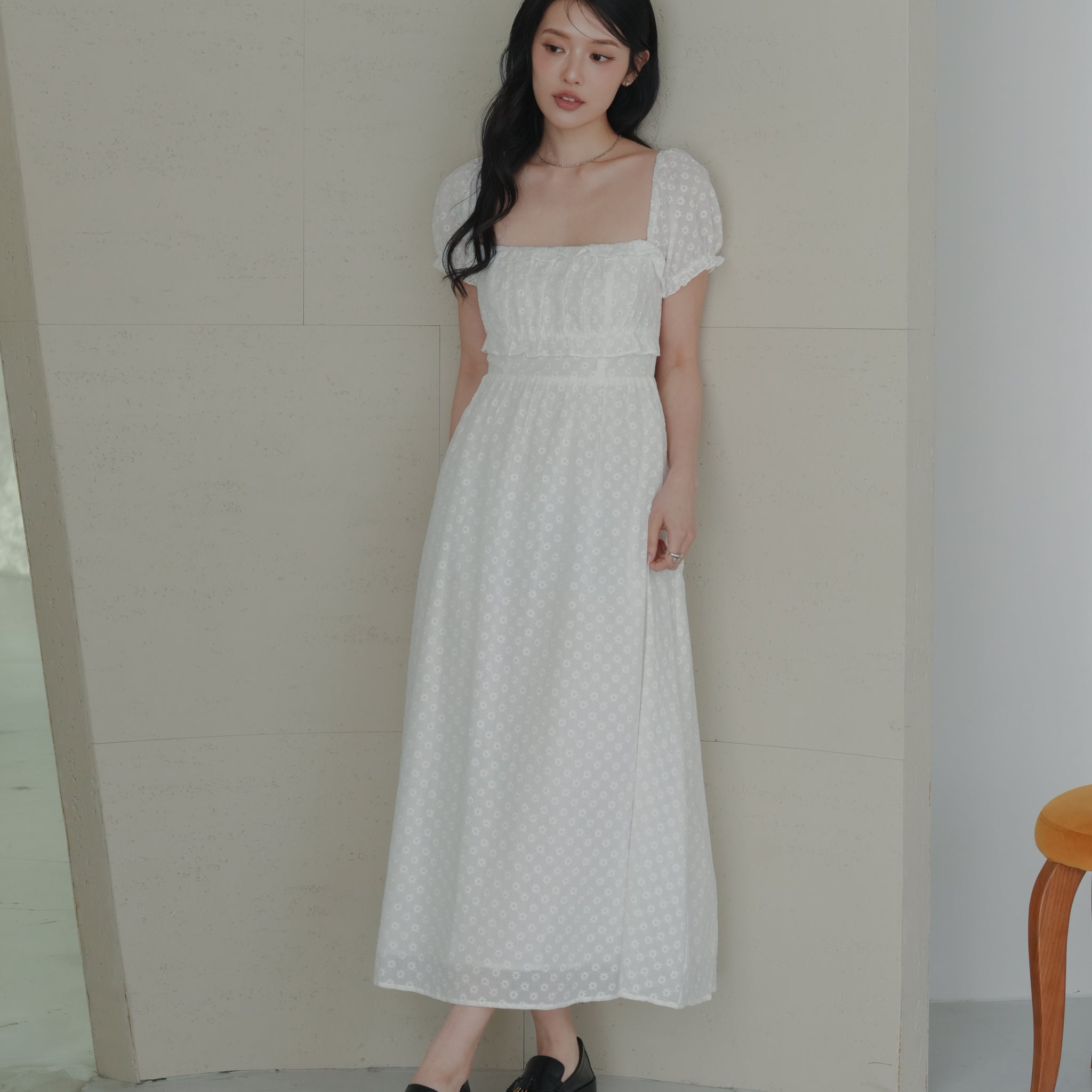 Jasmine Padded Maxi Dress in Daisy Eyelet