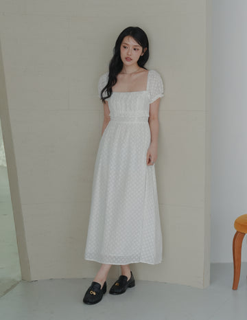 Jasmine Padded Maxi Dress in Daisy Eyelet