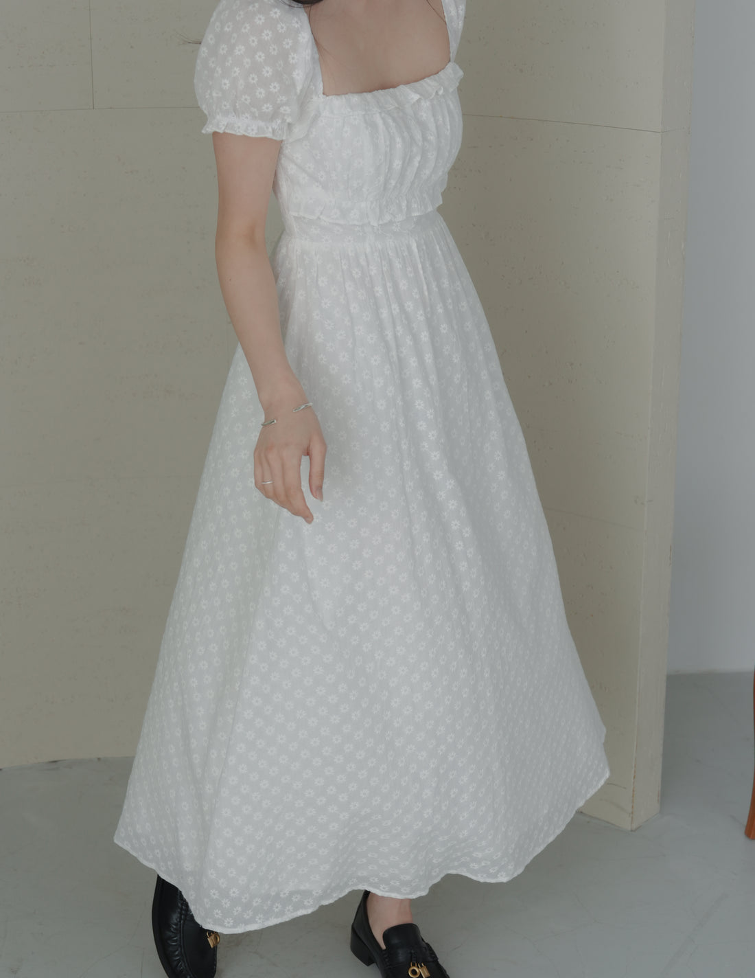 Jasmine Padded Maxi Dress in Daisy Eyelet