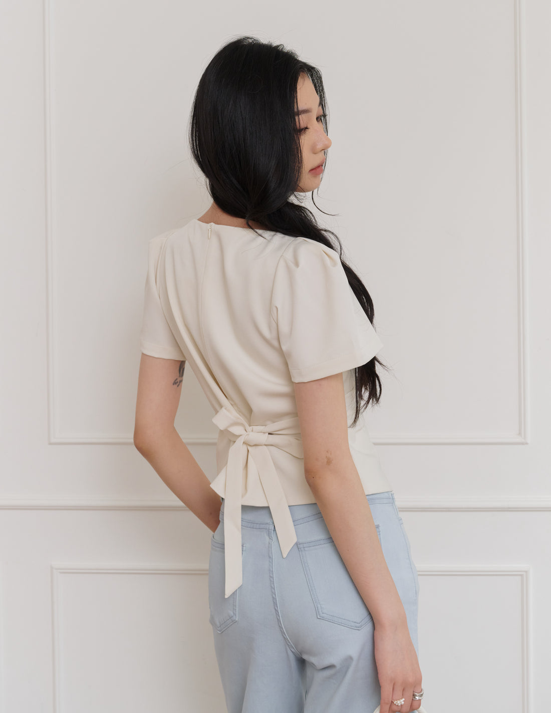 Sasha Tie Waist Top in Cream