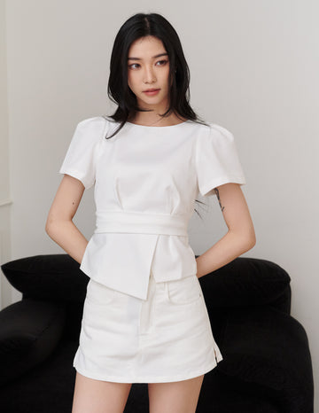 Sasha Tie Waist Top in White