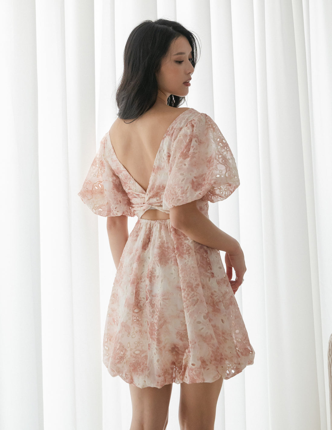 Katie Floral Bubble Dress in Dusty Pink