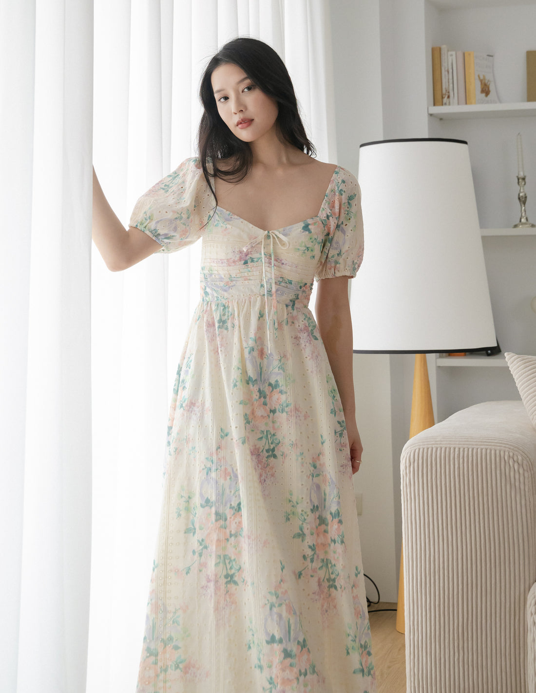 Raynee Floral Eyelet Dress in Cream