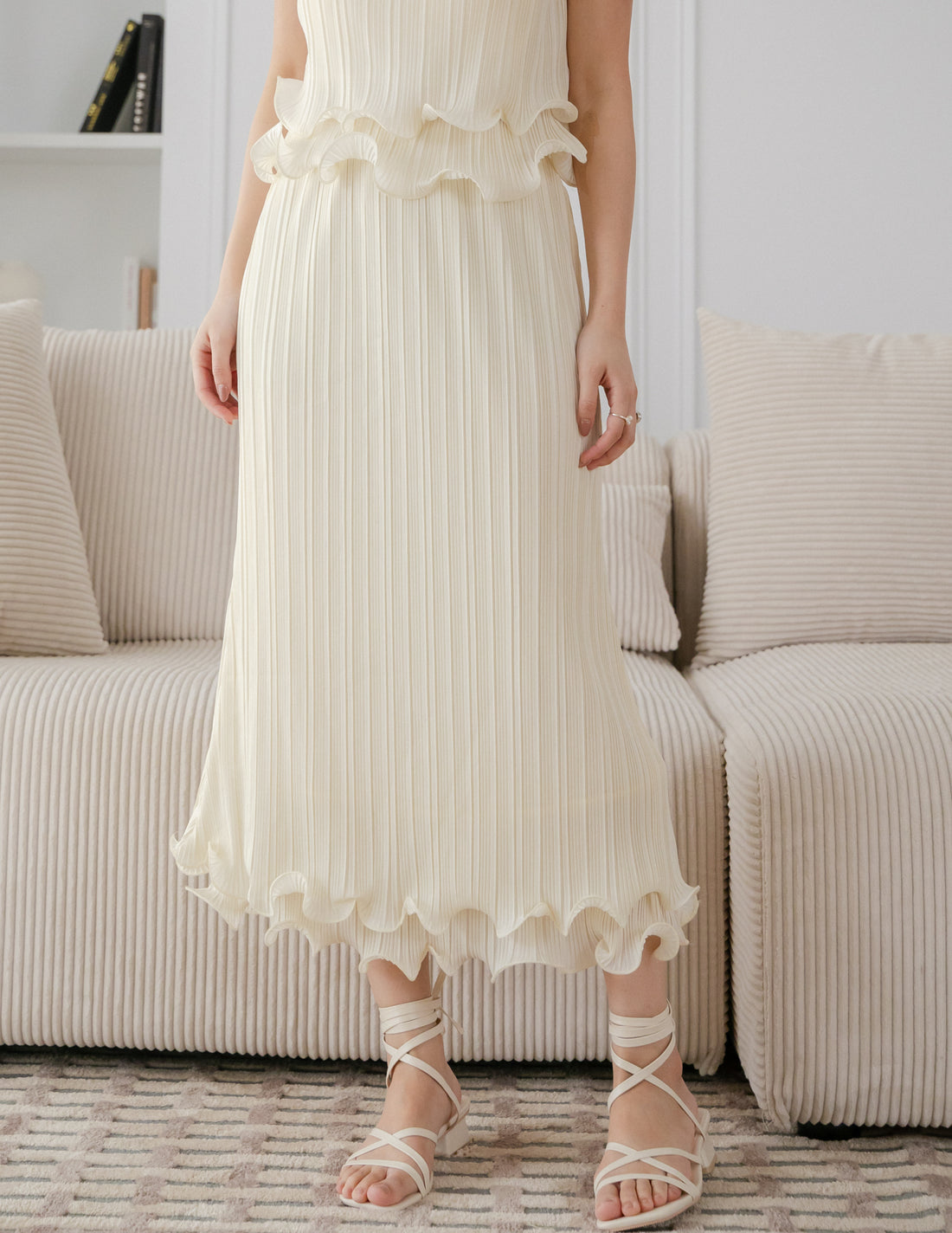 Brena Pleated Midi Skirt in Cream