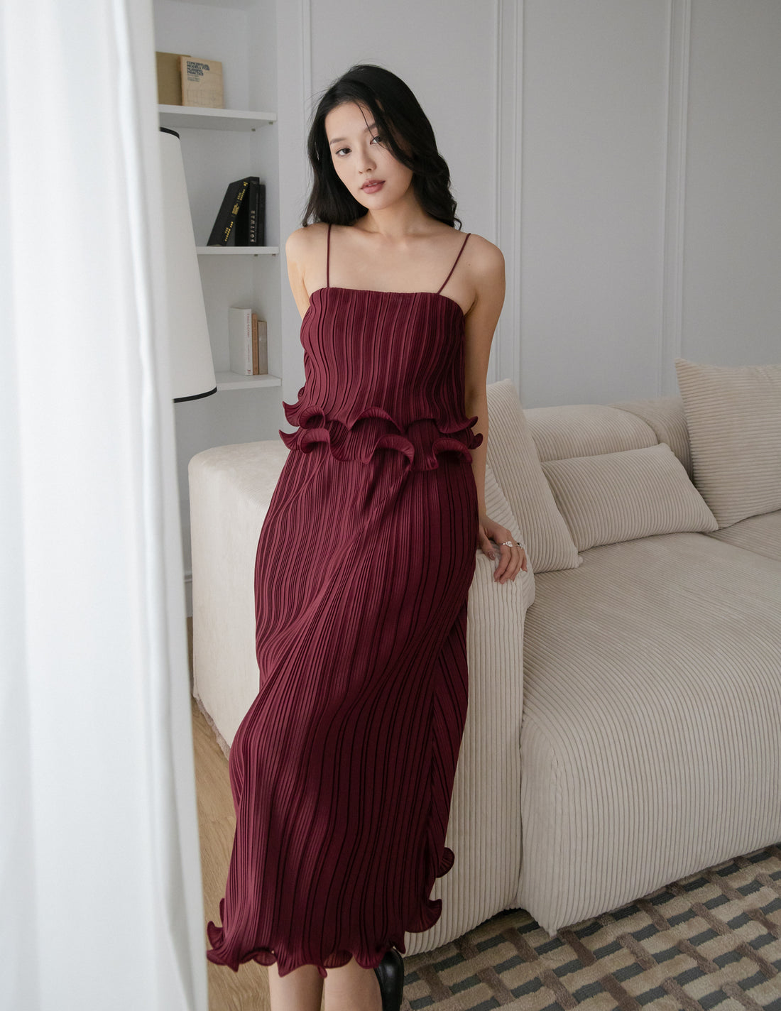Yoana Pleated Top in Wine